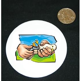 3" button / pin printed with human, body, biologist, individual, persons, tag, holding, people, bird, person