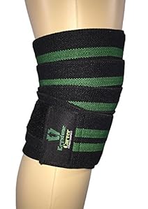 Compression Knee Wraps W/Velcro. Black Label Power-lifting and Squats. Cross Training and Strength Training. Pair (Green on Black)