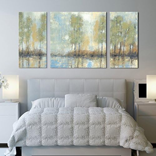 Tjie Art Hand Painted Mordern Oil Paintings Through the Mist 30 X 60in. Textured Canvas Art Prints Triptych 3-piece Nature Theme Set ,High-quality Giclee Prints on Canvas ,Stretched on Frame