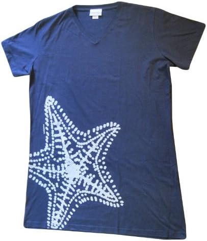 Hand printed in the USA Cotton Cover Up By Marushka Handprints - 4 Designs (S/M, Starfish Natural on Navy)