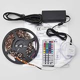 Generic Lycheers 16.4 Ft RGB Color Changing Kit with LED Flexible Strip, waterproof, 44 Button Controller + Remote and 12 Volt Power Supply Lights Lighting ideal for Chrismas, Party, Indoor/ Outdoor decoration