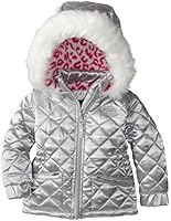Steve Madden Girls' Baby Girls' Pongee Jacket with Quilting Faux Fur Trim
