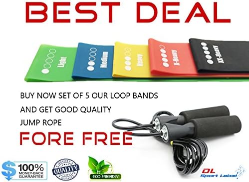 Resistance Loop Bands-Exercise Bands Set of 5 for Working out or Physical Therapy - Best Deal - Bay Set Of 5 Fitness Workout Bands And Get Jump Rope For Free - Resistance Bands for legs and arms