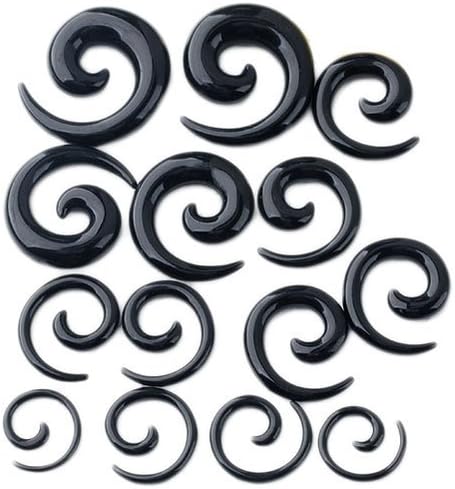 7 Pairs Black Acrylic Spiral Taper Tunnel Ear Stretcher Expander Plugs