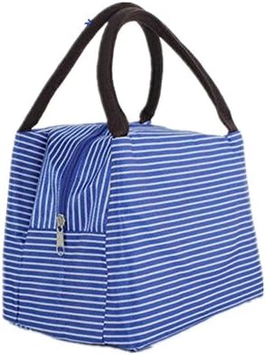 CITY Fashionable Stripe Lunch Cooler Tote Bag Travel Zipper Box/Picnic Bag /Cosmetic Storage Bag (Blue and White Stripe)