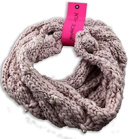 Betsey Johnson Infinity Knit Scarf with Faux Pearl accents -Pink