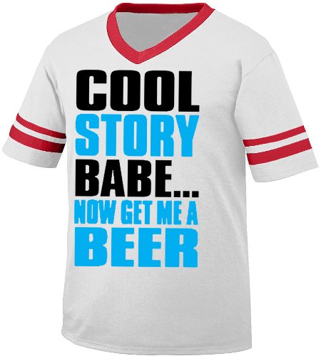 Cool Story Babe Now Get Me A Beer Mens Ringer T-shirt, Big and Bold Funny Statements Men’s Ringer Shirt,  White/Red