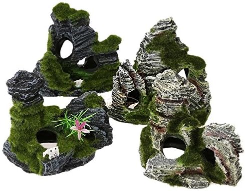 Aquarium Fish Tank Ornament Rockery Mountain Cave Landscape Underwater Decor (1Set X 4pc )Set08
