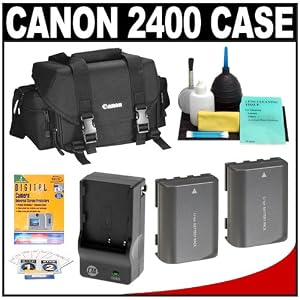 Canon 2400 Digital SLR Camera Case Gadget Bag + 2 NB-2LH Batteries + Charger + Accessory Kit for EOS Rebel XT & XTi