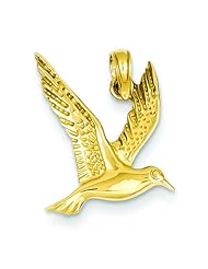 14K Yellow Gold Flying Seagull Charm Ocean Bird Pendant