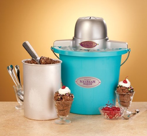 "Nostalgia Electrics™ ICMP-400BLUE 4-Quart Electric Ice Cream Maker, Blue - 82677219008" "Nostalgia Electrics™ ICMP-400BLUE 4-Quart Electric Ice Cream Maker, Blue - 82677219008"