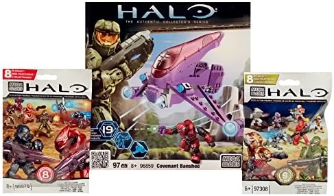 Mega Bloks Halo Bundle - Covenant Banshee (96859) + Series 8 &amp; Series 9 Action Mini Figure Blind Bag Mystery Packs (1 Pack of Each)