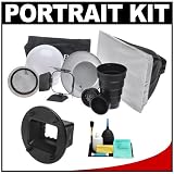 Interfit Strobies STR100 Portrait Kit with Beauty Dish Reflector, Globe Diffuser, Softbox, Barn Door, Snoot, Honeycomb Grid and SGM400 Flex Mount for Canon 580EX / 550EX & Sony HVL-F58AM Flashes + Cleaning Kit