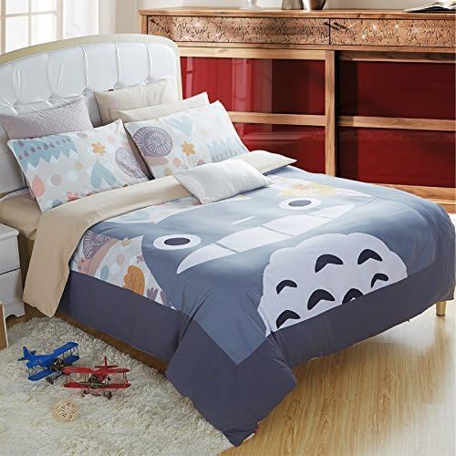 Todaybuy Gray Totoro Bedsheet Style Bedding Set, Cartoon Bedding Sets for Kids, Twin/full/queen (Queen)