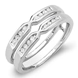 14k White Gold Round Diamond Ladies Anniversary Wedding Band Enhancer Guard Double Ring 1/4 CT (0.25 cttw, H-I Color, I1-I2 Clarity)