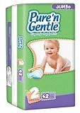 Pure 'n Gentle Ultra Diapers with Stretch Hook & Loop Closure System, Small/Medium Size 2, 12-18 Pounds, 42 Count Pack Bag (Pack of 4)