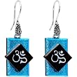 Handmade Ohm Blue Dichroic Glass Earrings