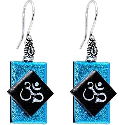 Handmade Ohm Blue Dichroic Glass Earrings