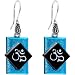 Handmade Ohm Blue Dichroic Glass Earrings