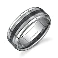 Step Edge Brush Finish Black Carbon Fiber 9 mm Comfort Fit Mens Tungsten Wedding Band Ring Size 8 to 13 Free Shipping