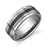 Step Edge Brush Finish Black Carbon Fiber 9 mm Comfort Fit Mens Tungsten Wedding Band Ring Size 8 to 13 Free Shipping