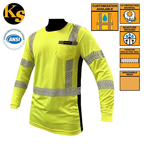 KwikSafety Class 3 High Vis Reflective Long Sleeve Moisture Wicking ANSI Safety Shirt - UV Protection, Contrasting Black Sides, FishBone Reflective Tape, & Left Chest Pocket, Yellow, Size Extra Large