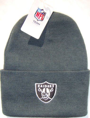 Oakland Raiders NFL Long Beanie Knit Cap Hat Light Grey