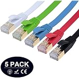 TecBillion Cat7 Ethernet Patch Cable- Shielded, RJ45 Gold Plated Connector 600 MHz/10Gbps- 5 Color (Black/Blue/Red/Green/White), 5 Feet