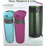 Contigo 3 Pack of BPA Free Hydration Bottles AutoSeal Technology (Aqua, Raspberry & Lime)