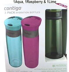 Contigo 3 Pack of BPA Free Hydration Bottles AutoSeal Technology (Aqua, Raspberry & Lime)