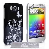 Yousave Accessories TM Stilvoll Schwarz Und Silber Schmetterling Blumen Muster Harte Hybride Schutzh�lle Tasche F�r Das HTC Sensation XL Mit Displayschutz Folie Und Graues Micro Faser Poliertuchvon "Yousave"
