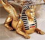 Golden Egyptian Sphinx Coffee Table With Glass Top Sculpture