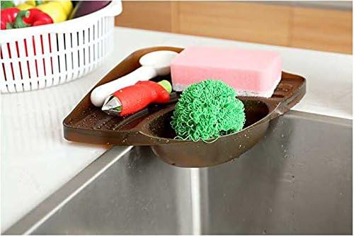 Over the Sink Multipurpose Roll-Up Dish Drying Rack Sink Suction Holder for Sponges, Scrubbers Corner Shelf (Coffee color)