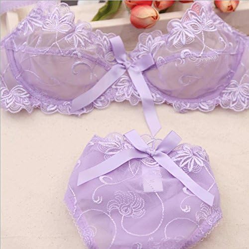 FANSENKA The Latest Popular Style Bra Set Sexy Lingerie Transparent Lace Underwear Bra 75B &amp; Purple