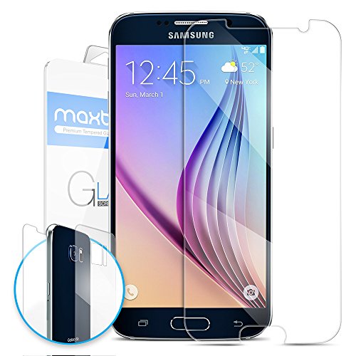 Galaxy S6 Screen Protector, Maxboost® Tempered Glass (Front) + PET (Back) Screen Protector For Samsung Galaxy S6 - 0.2mm Ballistic Glass Screen Protection Case Fit 99% Touch Accurate - FB Clear
