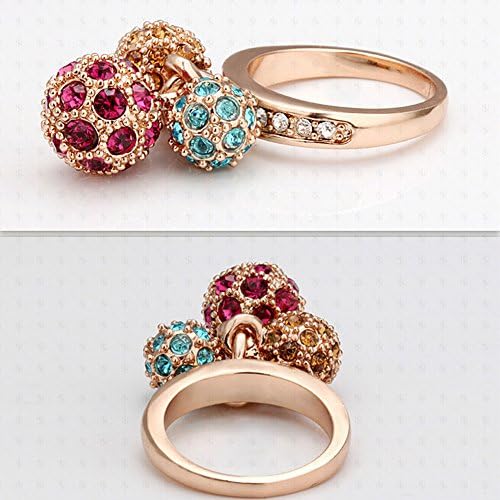 Colorful Crystal Ball Fashion Rings for Women 18K Rose Gold-plated Tin Alloy Ring (8)
