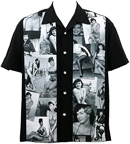 Steady Clothing Men's Bettie Page Collage Button Up Black M