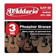 D'Addario EJ17-3D Phosphor Bronze Acoustic Guitar Strings, Medium, 13-56, 3 Sets
