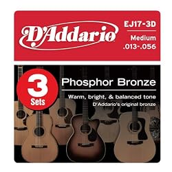D'Addario EJ17-3D Phosphor Bronze Acoustic Guitar Strings, Medium, 13-56, 3 Sets