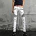 Krralinlin Men White Straight Distressed Ripped Denim Casual Pants Skinny Jeans