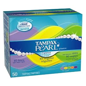 Tampax Pearl Plastic Triple Pack, Light/Regular/Super Absorbency, Unscented Tampons, 50-Count Boxes