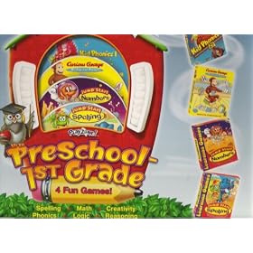 Playzone Preschool-1st Grade CD-Rom 4 Disc Set !! : Curious George Reading & Phonics / Kid Phonics 1 / Jumpstart Numbers / Jumpstart Spelling