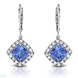 Earrings With 4.67ctw Precious Stones - Genuine Clean Diamonds and Tanzanites Beautifully Crafted in 14K White Gold Length 29.5mm