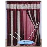 A Pair of Faux Silk Olive Green Beige Embroidery Valance Window Curtains Drapes Panels with Sheer Lining Set. by 