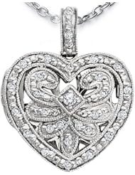 Ze Sterling Silver Diamond Antiqued Heart locket with 18" Silver Chain