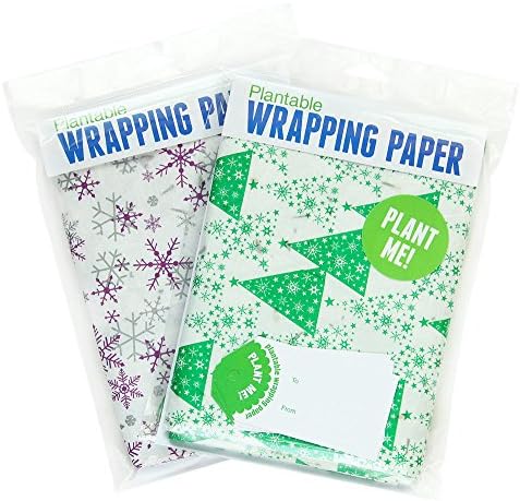 Blooming Plantables Wrapping Paper Silver &amp; Purple Snowflakes &amp; Green Trees &amp; Stars