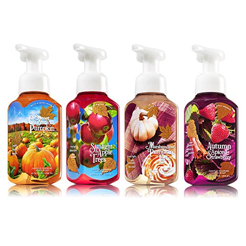 4pc SET - Bath & Body Works Gentle Foaming Hand Soap FALL Collection - Sweet Cinnamon Pumpkin, Sunlight & Apple Trees, Marshmallow Pumpkin Latte & Autumn Spiced Strawberry