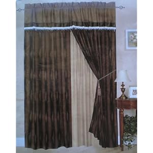 A Pair of Short Fur Brown Printing Window Curtains Drapes Panels with Sheer Lining and...