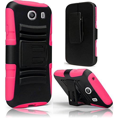 Galaxy Ace Style Case, Samsung Galaxy Ace Style S765C Holster Case, SOGA® Hybrid Super Armor Cover Protector Case with Belt Clip Holster Kickstand for Samsung Galaxy Ace Style S765C - Black / Hot Pink [SWB261]