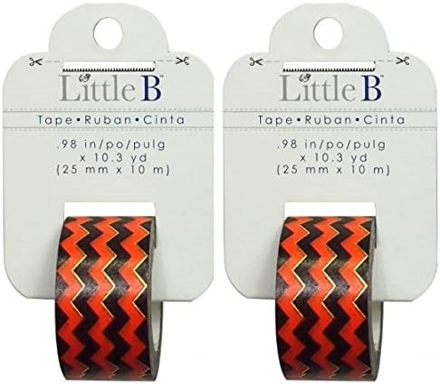 Little B (2 Rolls) Orange Black Chevron Stripe With Gold Foil Washi Tape each .98 Inches x 10.3 Yards 100781 - Bundle of 2